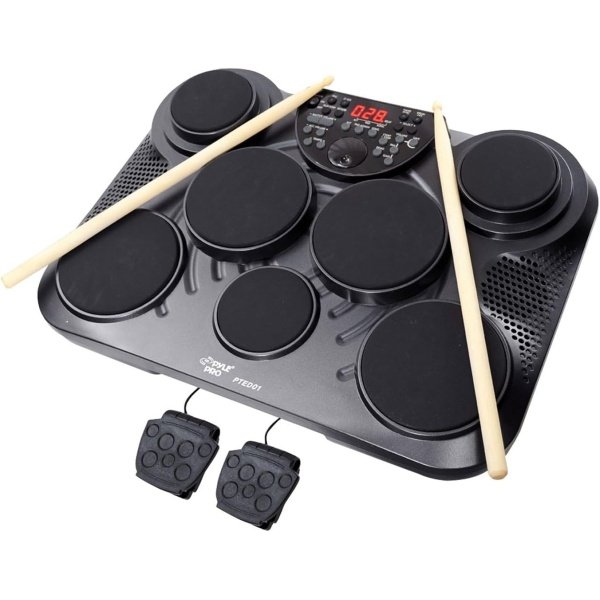 Pyle Electronic Tabletop Digital Drum Set, Compact Portable Drum Pad Kit