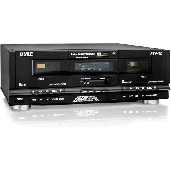 PyleUsa Dual Cassette Deck | Music Recording Device with RCA Cables