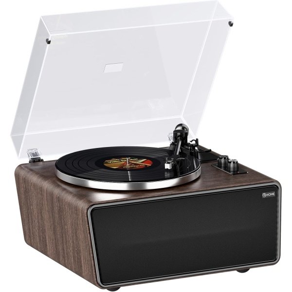 All in One Vinyl Record Player,Bluetooth Turntable Built in 4 Stereo Speakers