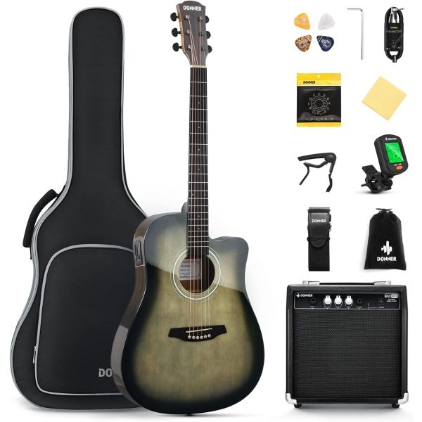 Donner Acoustic Electric Guitar Full Size Kit for Beginner Intermediate