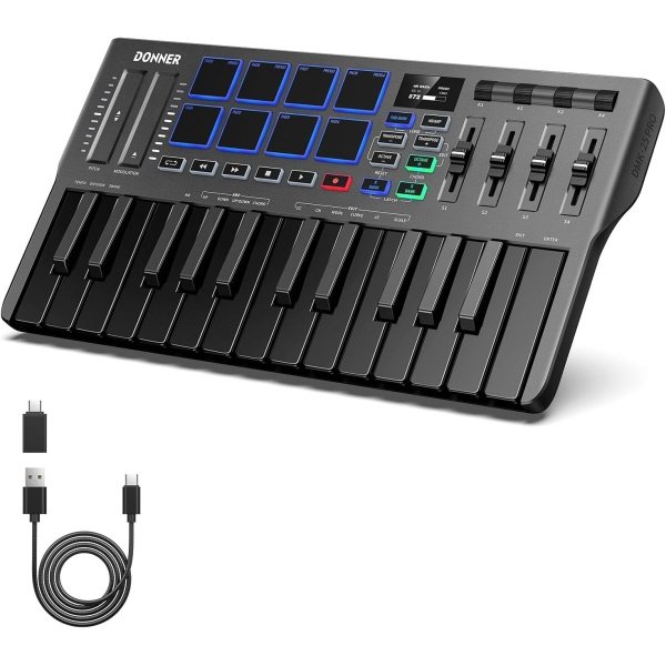 Donner USB-C MIDI Keyboard Controller, 25 Key Portable Mini MIDI Keyboard