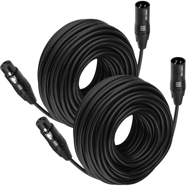 XLR Cables 50 Feet 2 Packs - Premium Balanced Microphone Mic Cord 3 Pin XLR Male