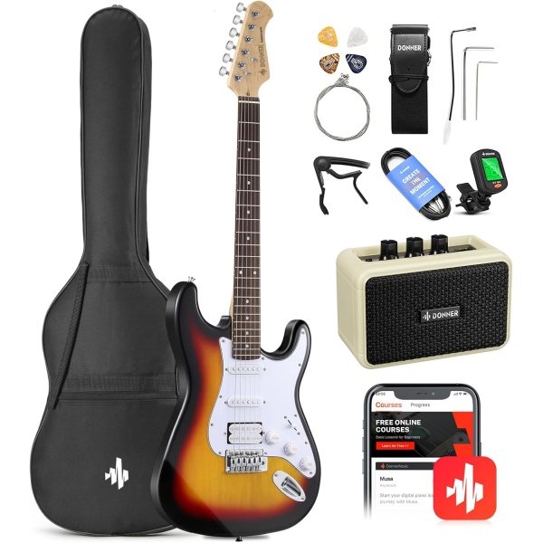 Donner DST-100S 39 Inch Full Size Electric Guitar Kit Solid Body Sunburst