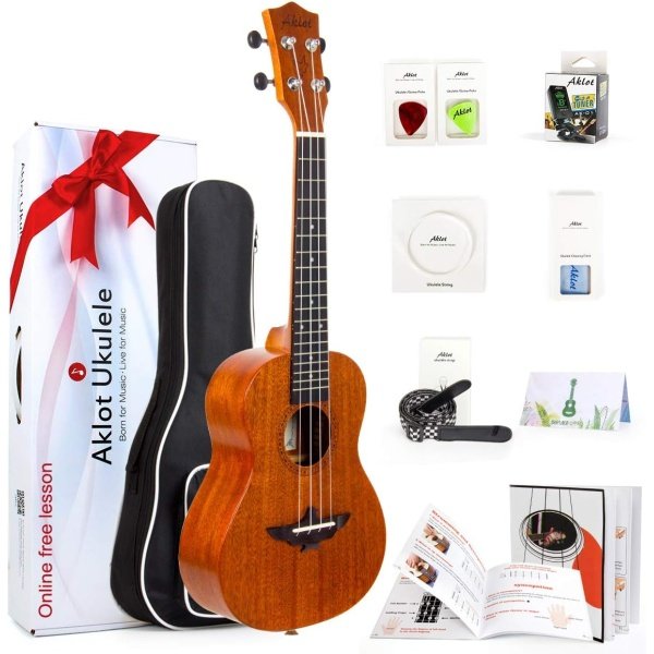 Ukulele, AKLOT Concert Ukelele Solid Mahogany 23 inch for Professional Beginners