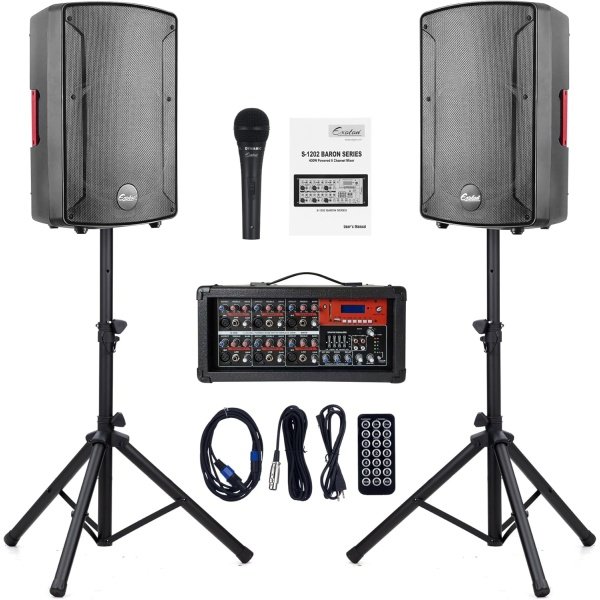 EXOTON S-1202 12inch 2000W Bluetooth PA System with Powered Mixer Set