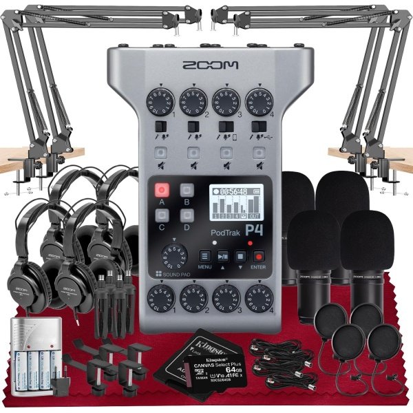 Zoom PodTrak P4 Portable Multitrack Podcast Recorder, Audio Interface
