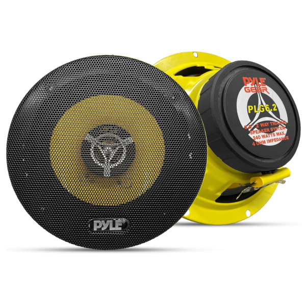Pyle Car Two Way Speaker System - Pro 6.5 Inch 240 Watt 4 Ohm Mid Tweeter-Audio Sound Speakers For Car Stereo w/ 30 Oz Magnet Structure, 2.25” Mount Depth Fits Standard OEM -PLG6.2 (Pair) Yellow