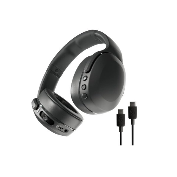 Skullcandy Crusher Evo Wireless Bluetooth Headphones with Extra USB-C Charging Cable, Multi-Sensory Bass, Noise Isolating Over-Ear Fit, 40 Hours Battery, Microphone for iPhone Android - True Black