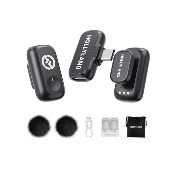 Hollyland Lark A1 Wireless Microphone for iPhone 15/16/17 & Android, 48kHz/24-bit, 3-Level Intelligent Noise Cancel, Magnetic Mini Mic for YouTube, Podcast, Vlogging (Black, 2TX + USB-C RX)